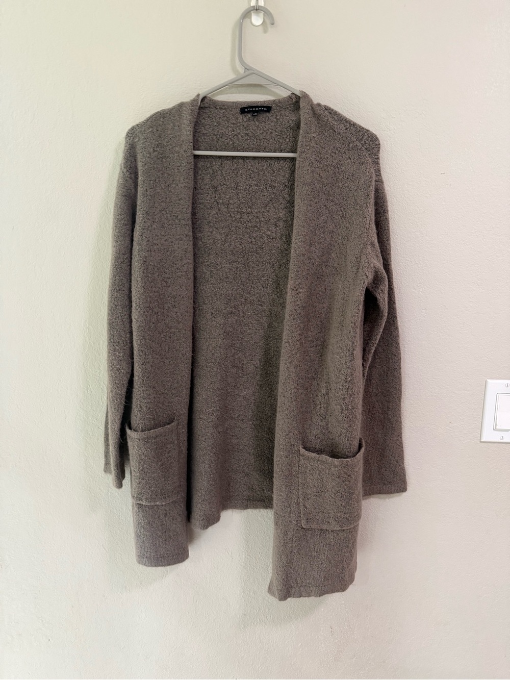 Staccato Open Front Knit Cardigan Taupe Size M Cozy Pockets